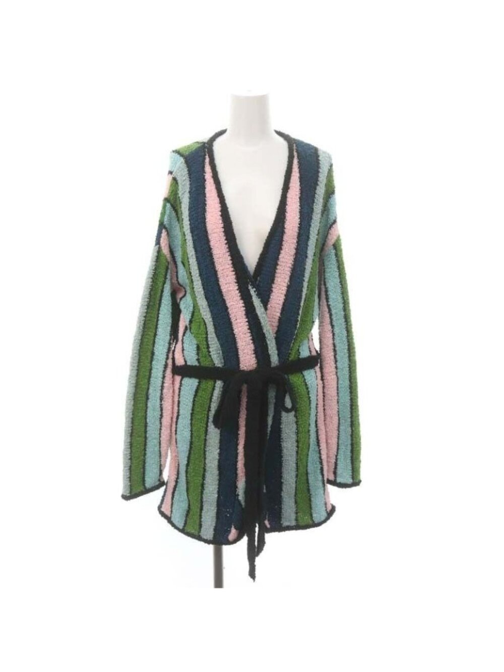 Loewe Paulas Bou Cles Knit Cardigan Stripe Gown Long Belted Cotton XS